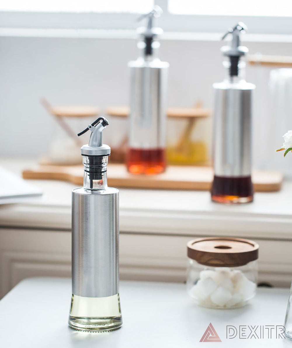 Kitchen Cooking Oil Vinegar Bottle with Dropper Best For Olive oil Usage Glass and Stainless Steel – 300 ml Kitchen Cooking Oil Vinegar Bottle with Dropper Best For Olive oil Usage Glass and Stainless Steel – 300 ml