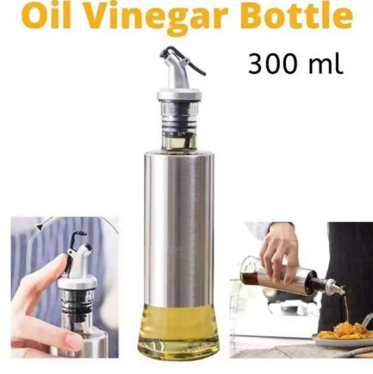 Kitchen Cooking Oil Vinegar Bottle with Dropper Best For Olive oil Usage Glass and Stainless Steel – 300 ml Kitchen Cooking Oil Vinegar Bottle with Dropper Best For Olive oil Usage Glass and Stainless Steel – 300 ml