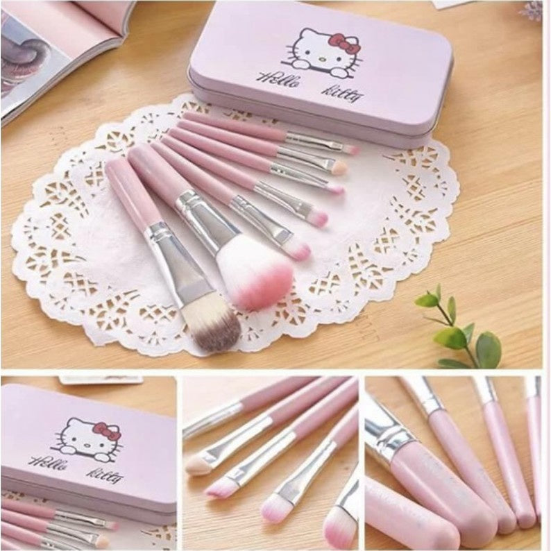 (Pack of 2) Hello Kitty Complete Makeup Mini Brush Kit with A Storage Box – Set of 7 Pieces